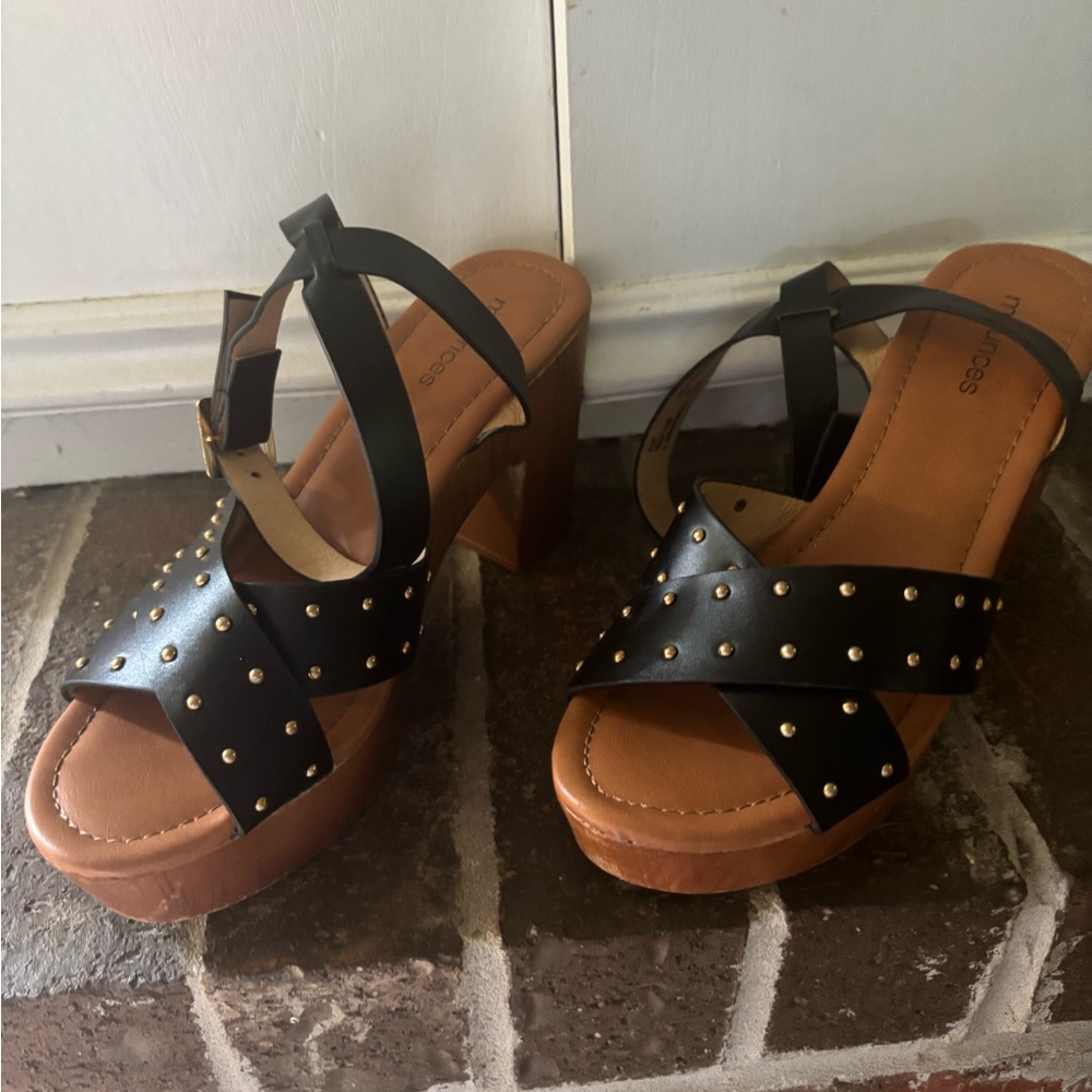 Maurice’s Black Platform Sandals with Studded Straps